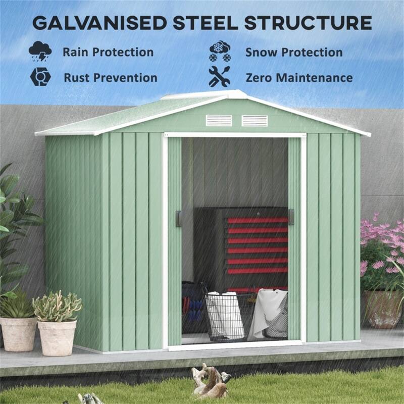 Galvanized Steel Garden Storage Shed with Vents Double Door - 84" L x 51.06" W x 73.2" H