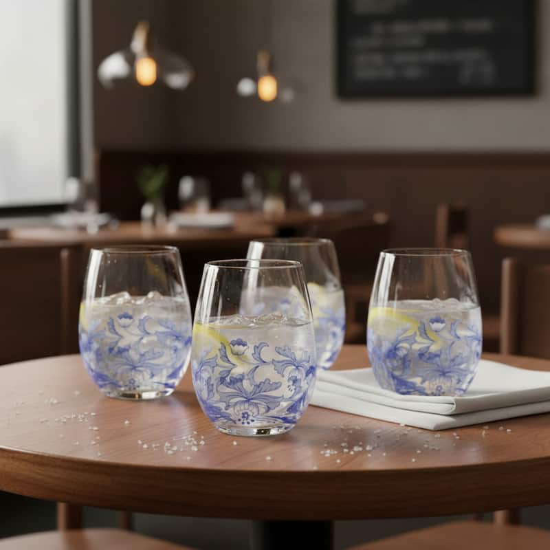 Spode Set of 4 Blue Italian Stemless Wine Glass - 19 oz.