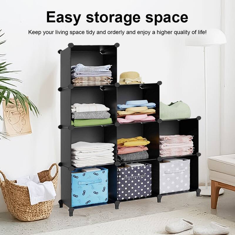 9 Cube Stackable Shoe Rack Organizer DIY Plastic Shoe Storage Cabinet for Closet & Entryway - N/A