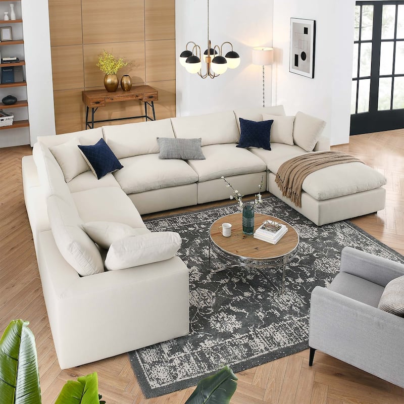 Commix 7-Piece Down Filled Overstuffed Sectional Sofa - Light Beige