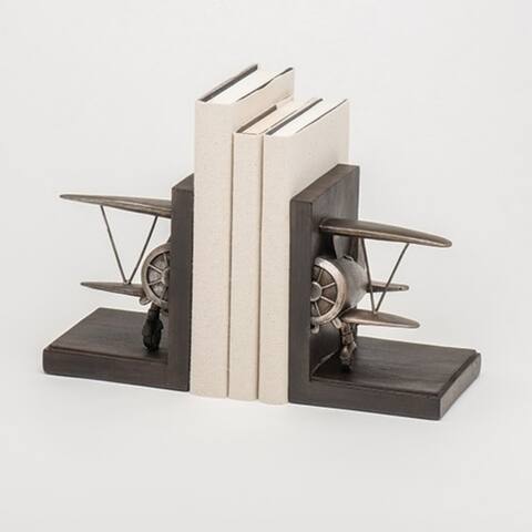 Set of 2 Bronze Double Sided Airplane Designed Bookends 7.5"