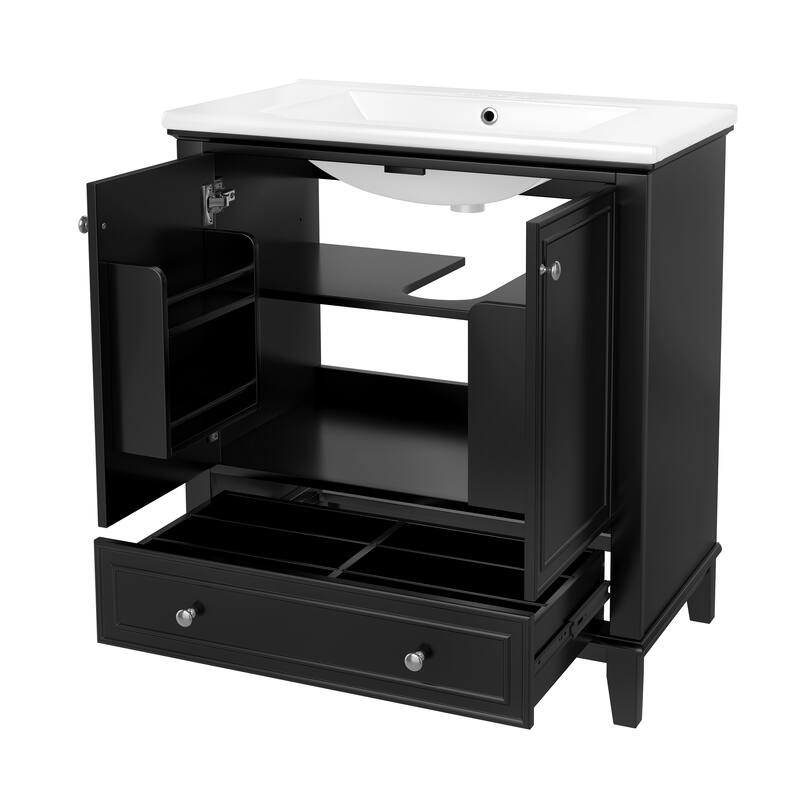 30" Bathroom Vanity with Sink Combo, Multi-functional Bathroom Cabinet with Doors and Drawer, Solid Frame and MDF Board