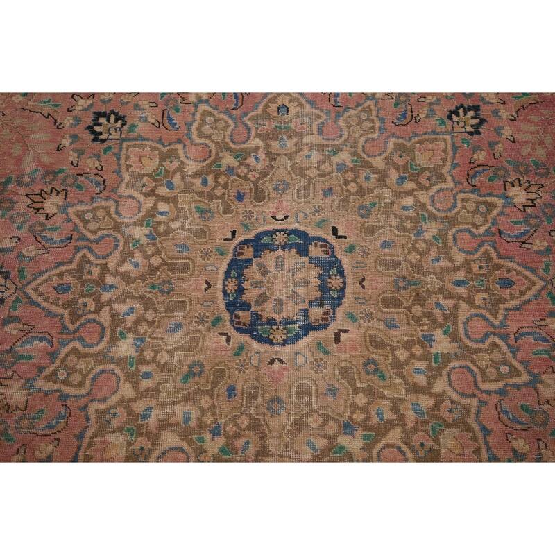 Distressed Mashad Persian Vintage Area Rug Hand-Knotted Wool Carpet - 9'7" x 12'7"