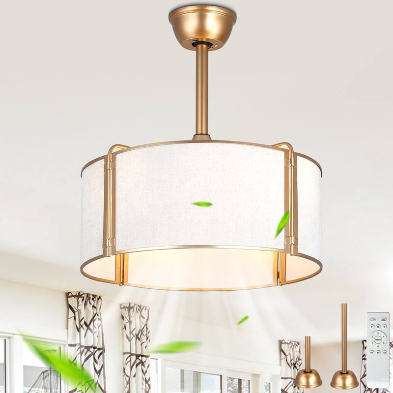 Cusp Barn 19" Caged Ceiling Fan with Lights, Gold Boho Farmhouse 6 Speeds Reversible Fandelier Ceiling Fan for Bedroom