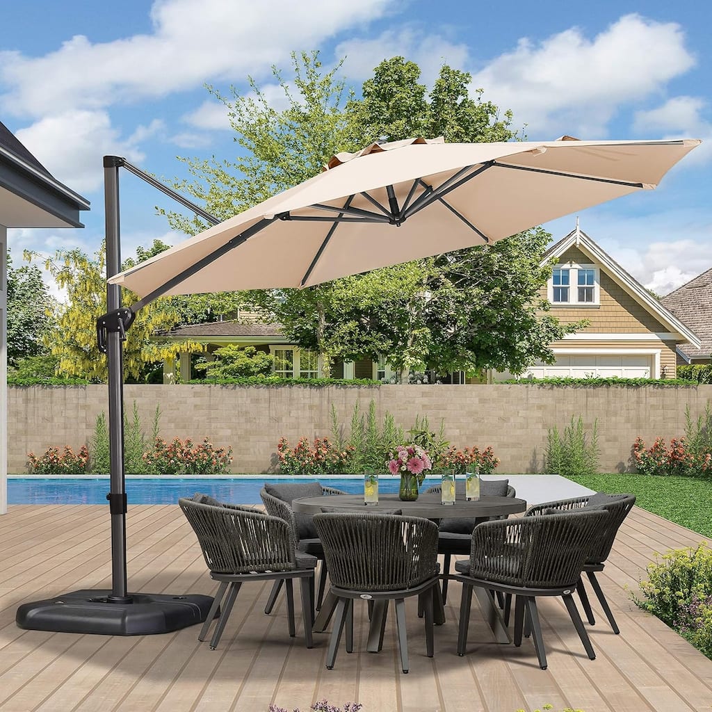 PURPLE LEAF 11 ft 360 Degree Rotation Patio Cantilever Umbrella With Base