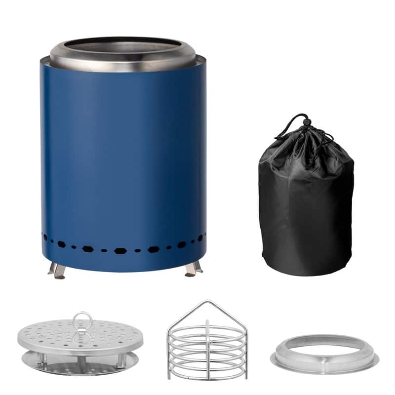 9.7 in. H Stainless Steel Smokeless Stove with Storage Bag and Folding Legs - Blue