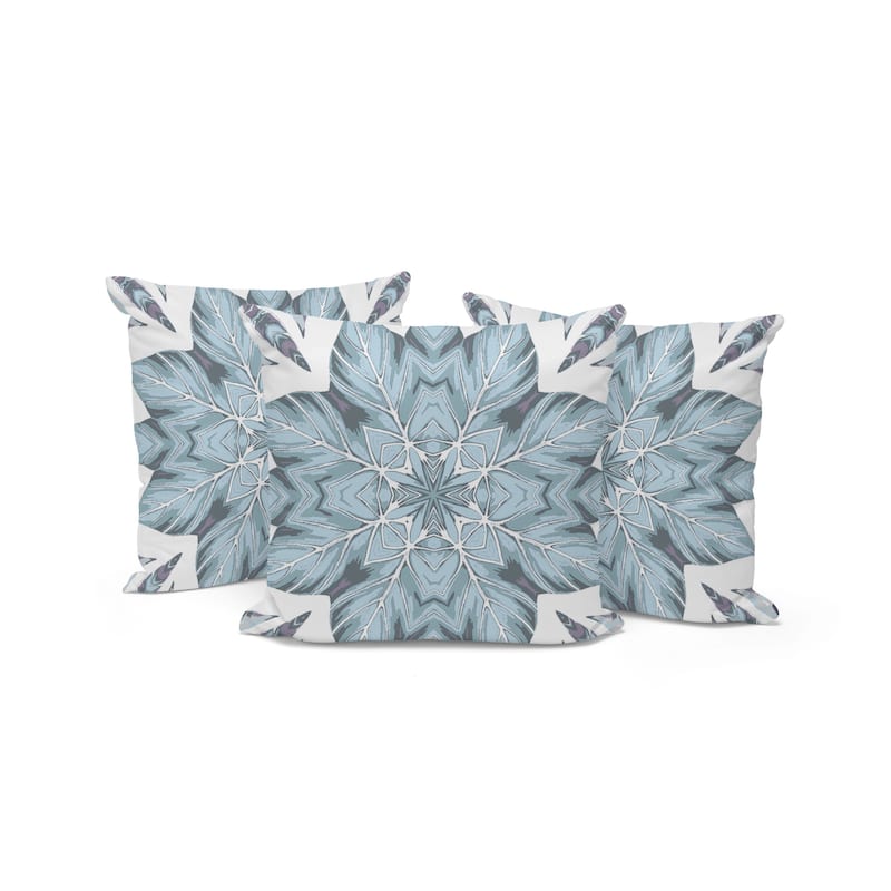 HomeRoots Set of Three 16" X 16" Blue and White Geometric Indoor Outdoor Throw Pillow - 16.00' X '16.00' X '5.00