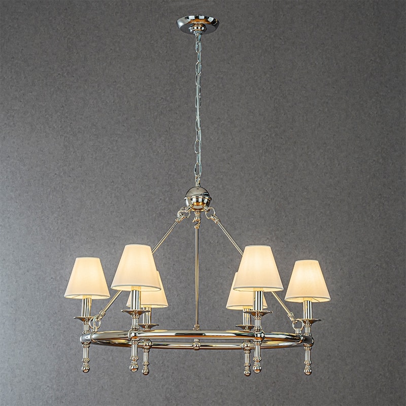 CraftHome 6-Light Vintage Elegent Chandelier Classic Pendant Fixture with White Shades for Elegant Interior Lighting - W33.5'' - Polished Nickel