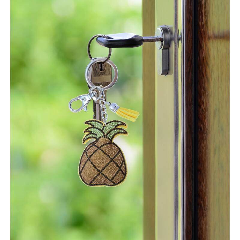 Aqua79 Pineapple Keychain - Yellow Sparkling Rhinestones Charm - 5.25 x 2.5 x 0.3 inches