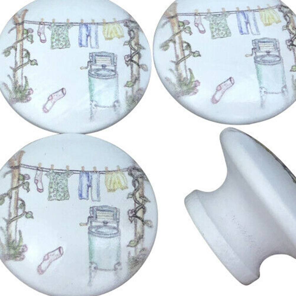 Set of 6 Watercolor Laundry Wood Knobs 1.5" Wide Bed Bath & Beyond 35993469