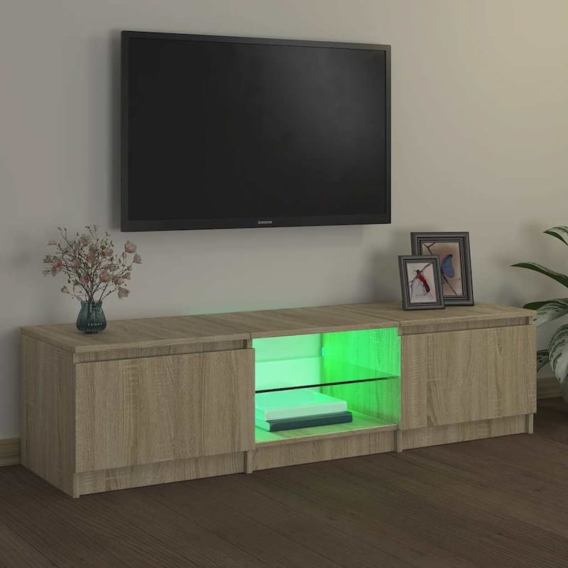 vidaXL TV Cabinet with LED Lights Sonoma Oak 55.1x15.7x14.2" - 55.1" x 16" x 14"