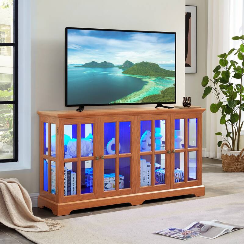 LED Curio Display Cabinet Antique Display Cabinet with Glass Doors