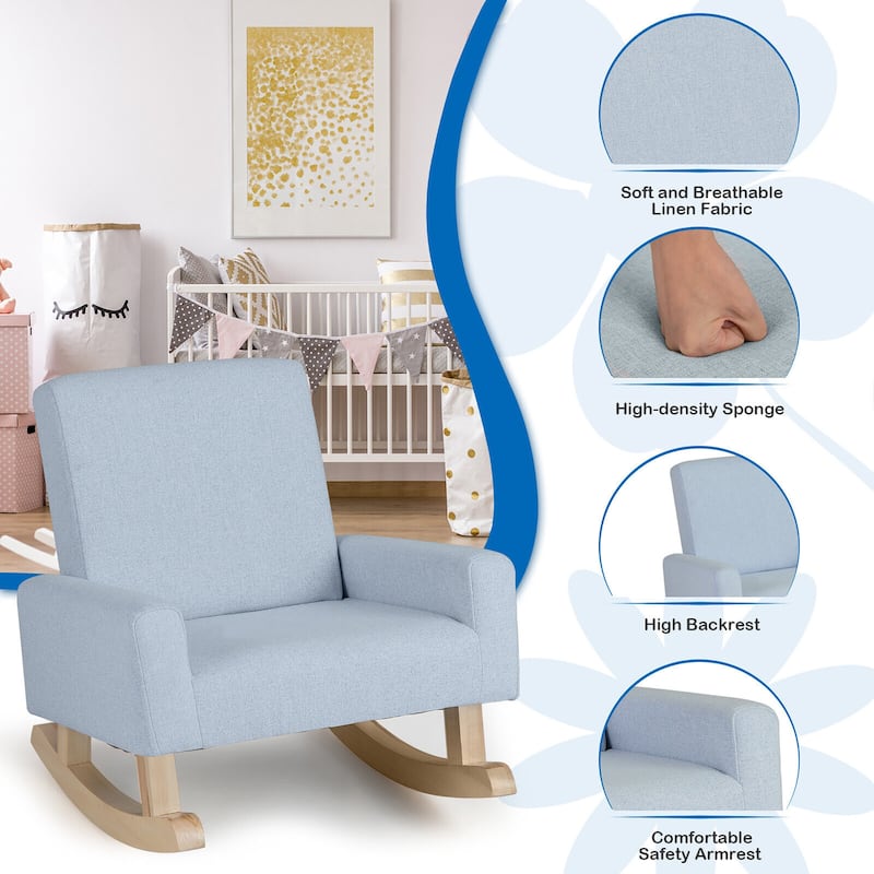 Gymax Kids Rocking Chair Children Armchair Linen Upholstered Sofa w/