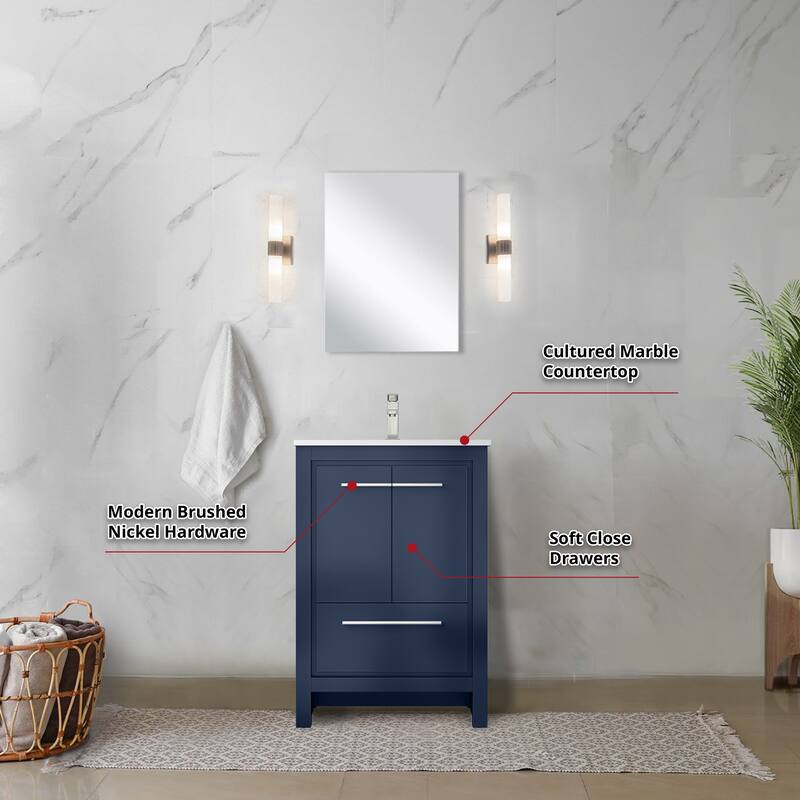 Lafarre Bath Vanity with Cultured Marble Top, Sink, Mirror and Brushed Nickel Faucet