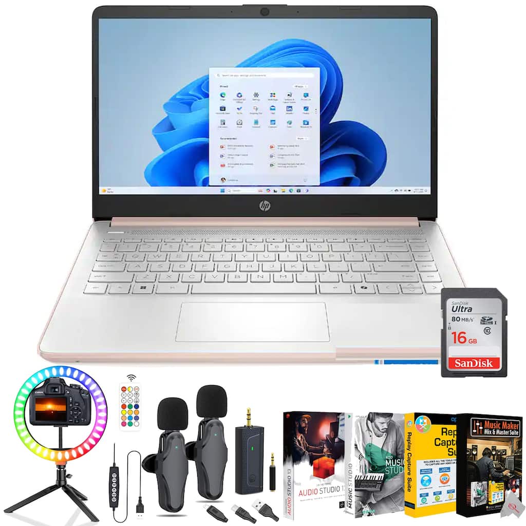 HP 14" Laptop Intel Celeron N4500 - 4GB Memory, 64GB eMMC - Pale Rose Gold Essential Bundle