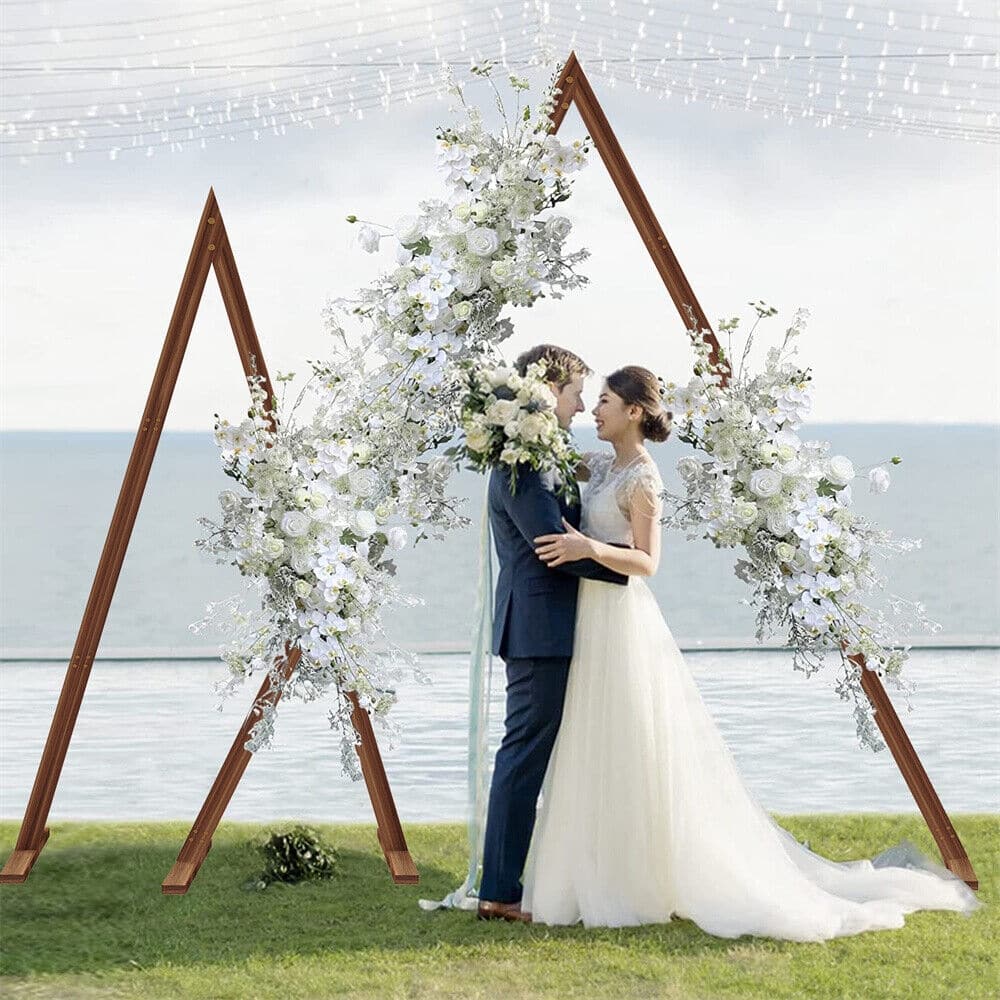 Set of 2 Wooden Wedding Arch Stand Heavy Duty Triangle Arbor Frame