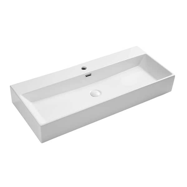 Eridanus 40" Elongated White Bathroom Vanity Trough Sink On Sale