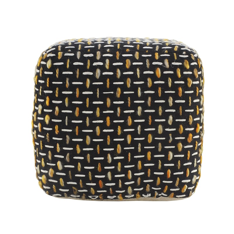 16" Gold and Black Geometric Interwoven Square Pouf Ottoman