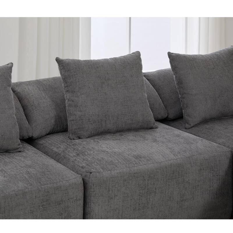 GDFStudio - Chenille L-Shaped Modular 5-Seater Sectional Sofa with Ottoman