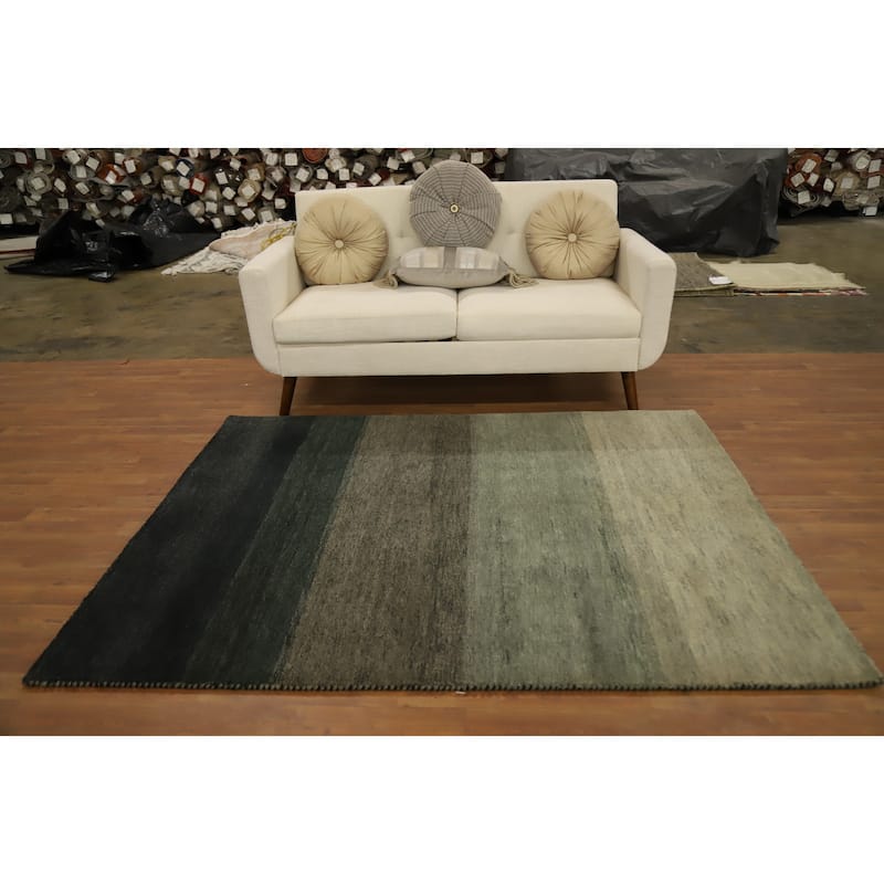 Hand Knotted Oriental 100% Wool Carpet Modern Stripe Multi-Colored Gabbeh Area Rug - 6' 4'' X 5' 0''