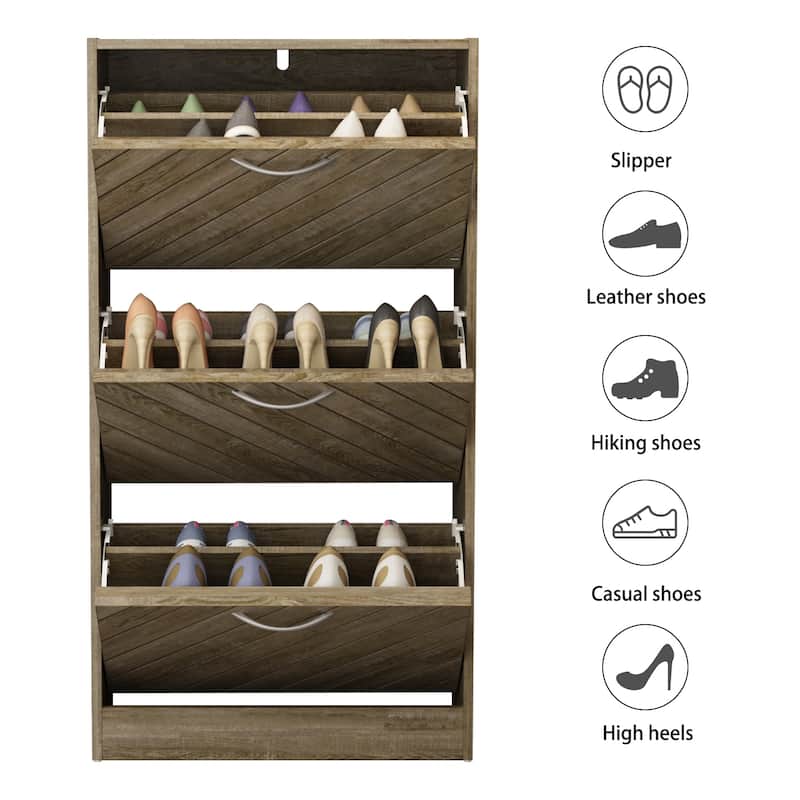 Kerrogee 18-Pair Shoe Storage Cabinet with 3 Flip Drawers Wood/ Grey