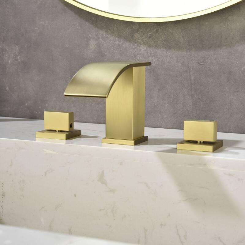 2-Handle Waterfall Bathroom Sink Faucet, Widespread Bathroom Faucets for Sink