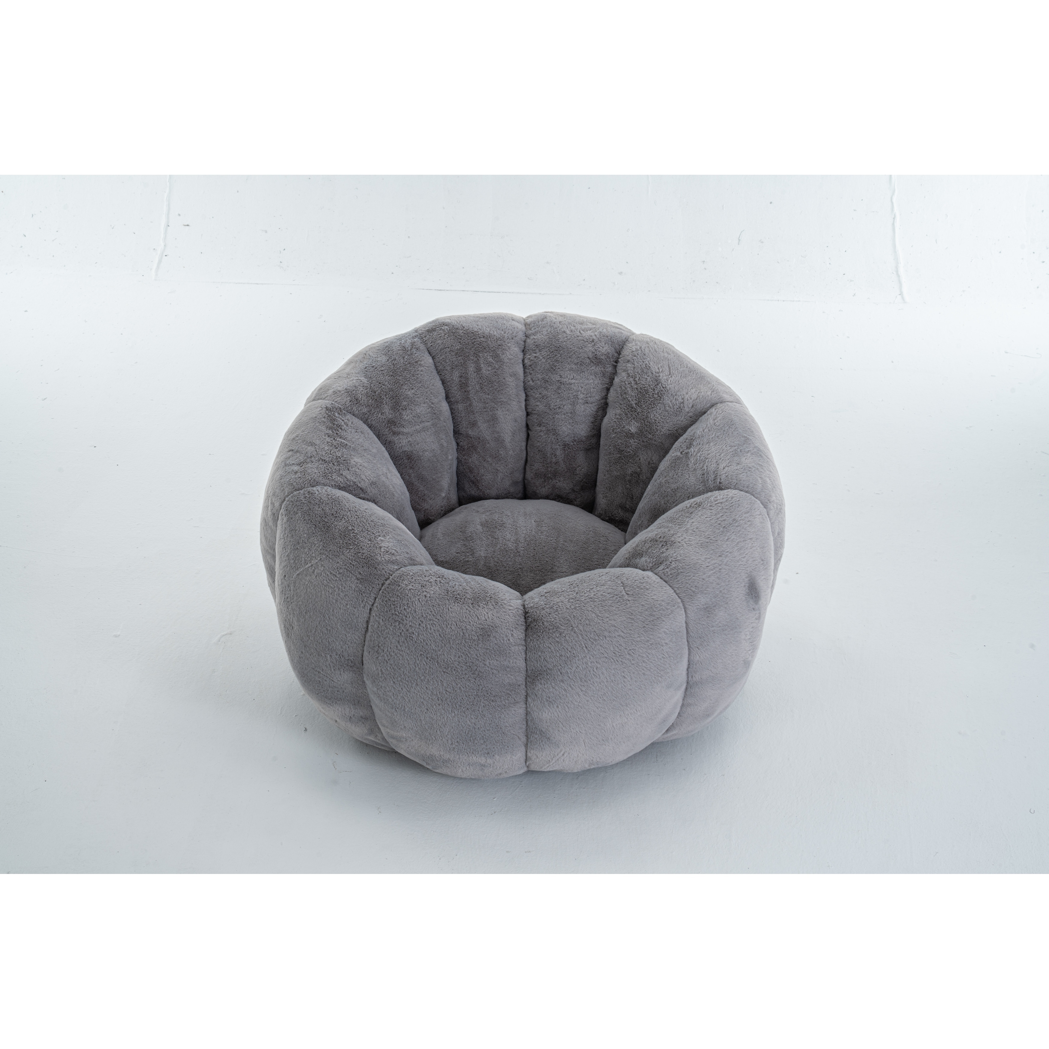Floral-Shaped Bean Bag Chair: Ultra-Soft Faux Fur, Large Reading Seat for Living Room or Bedroom – Beige, Single-Seater.