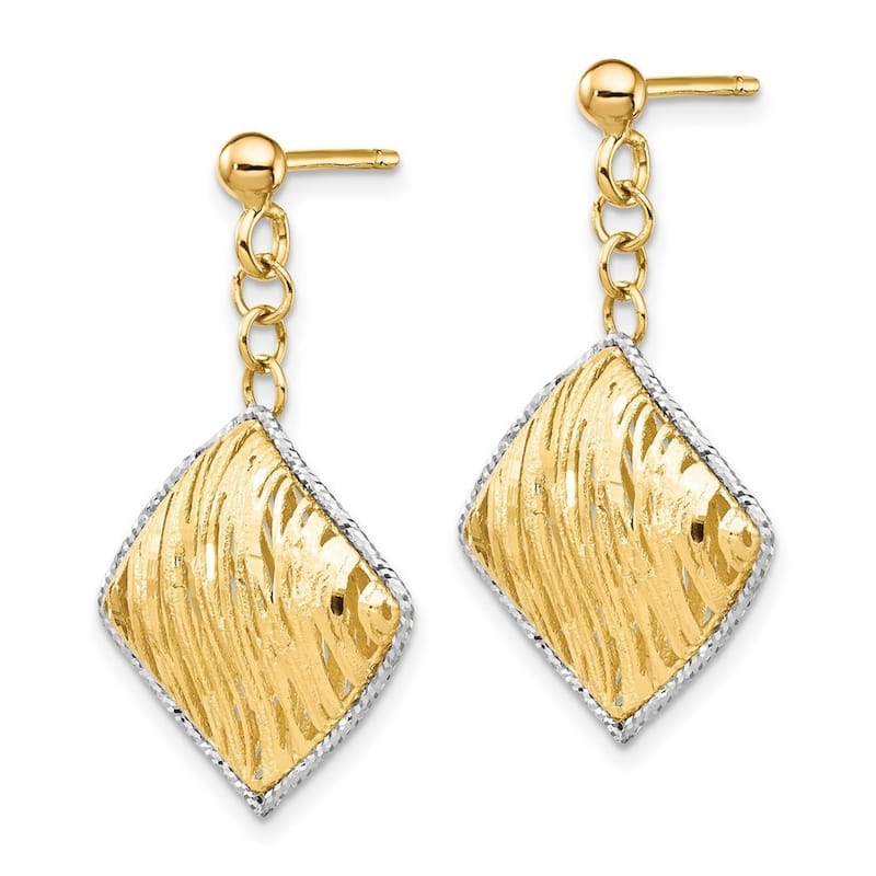 Curata 14k Yellow Gold and White Rhodium Polished And Sparkle Cut Dangle Post Earrings