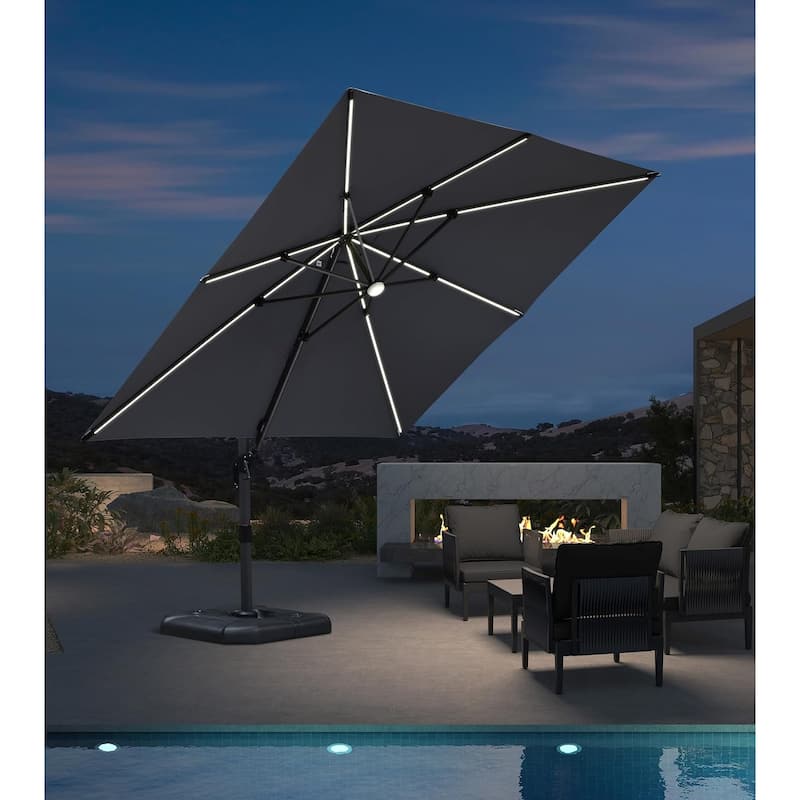 PURPLE LEAF 10 ft Solar Powered LED Patio Cantilever Umbrella with 360-degree Rotation - Grey