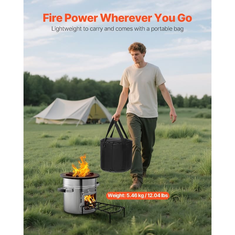 Portable Stainless Steel Rocket Stove for Camping, Wood Burning