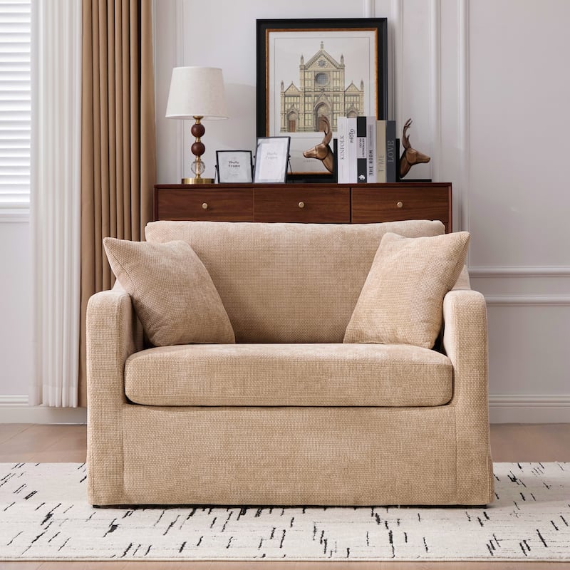 45.27" Wide Modern Upholstered Farmhouse Performance Accent Chair with Metal Legs, Chenille Reading Armchair Single Sofa