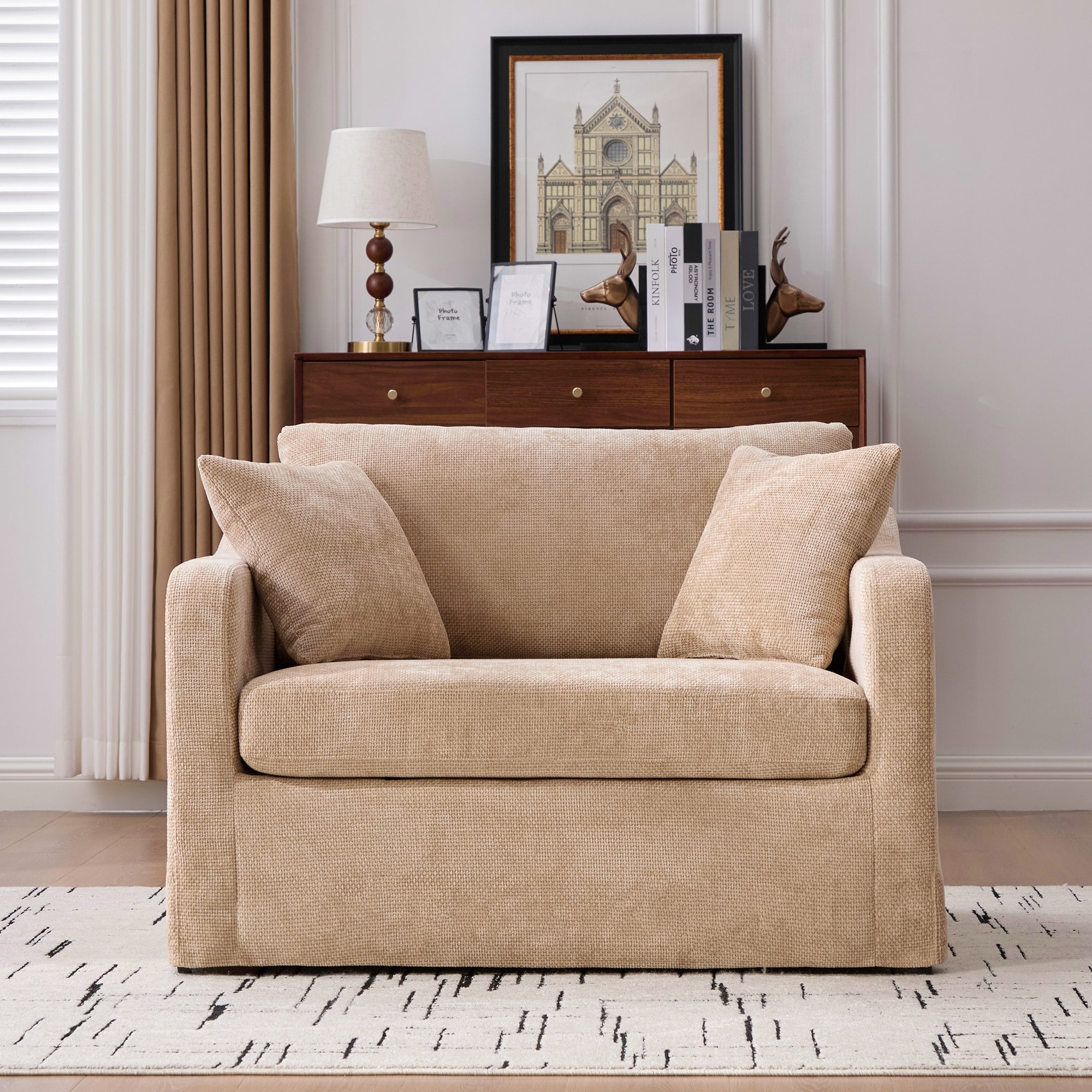 Modern Upholstered Chair Accent Chair Reading Chair Armchair with Pillows, Wheat Single Sofa Chair Side Chair