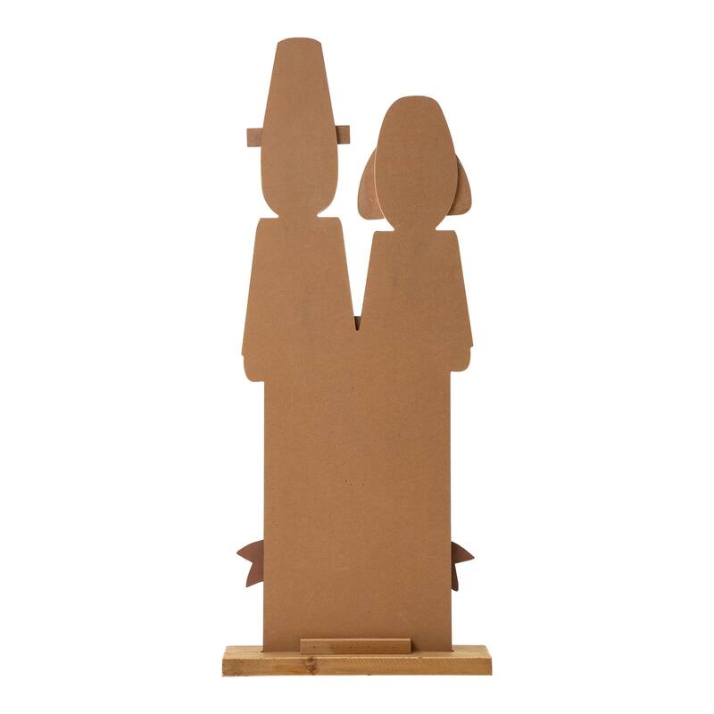 Glitzhome 36"H Thanksgiving Wooden Turkey Pilgrim Couple Poch Decor