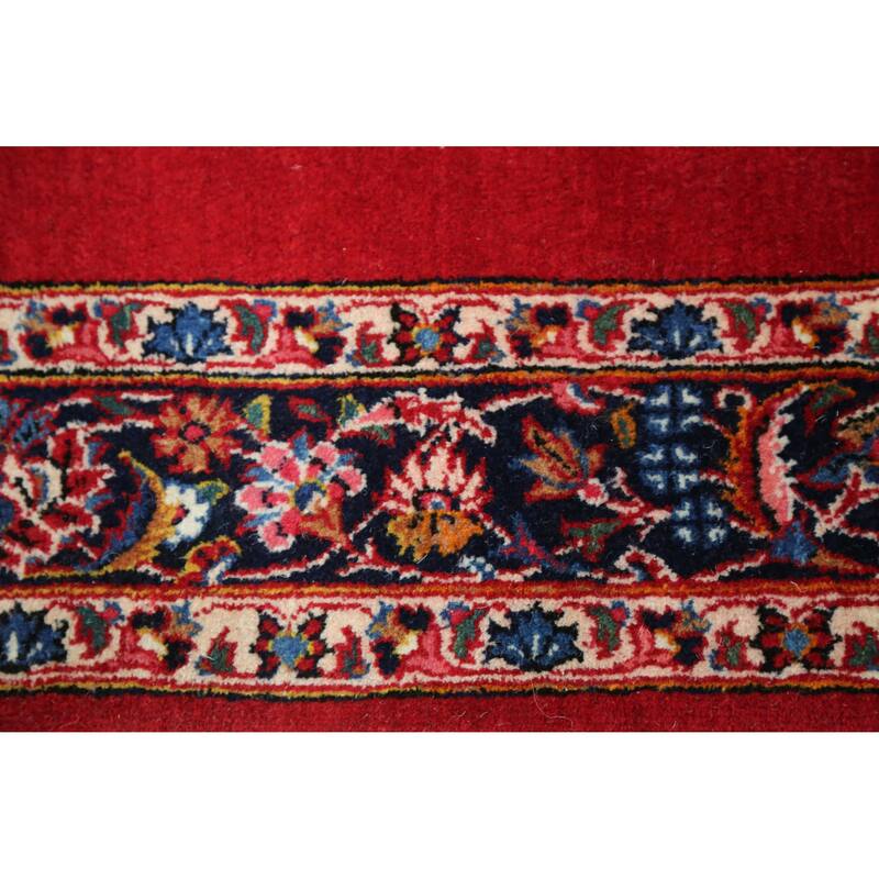 Hand Knotted Oriental 100% Wool Carpet Traditional Solid Red Kashan Runner Rug - 32' 7'' X 3' 3''