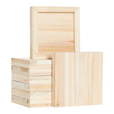 8 Pack 5x5 Unfinished Craft Wood Board Panels with Hardware and Wall Hooks for Hanging DIY Signs, Painting