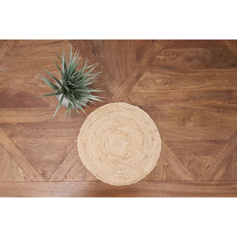 White Seagrass Round Placemats Set of 6, 15" - Beige