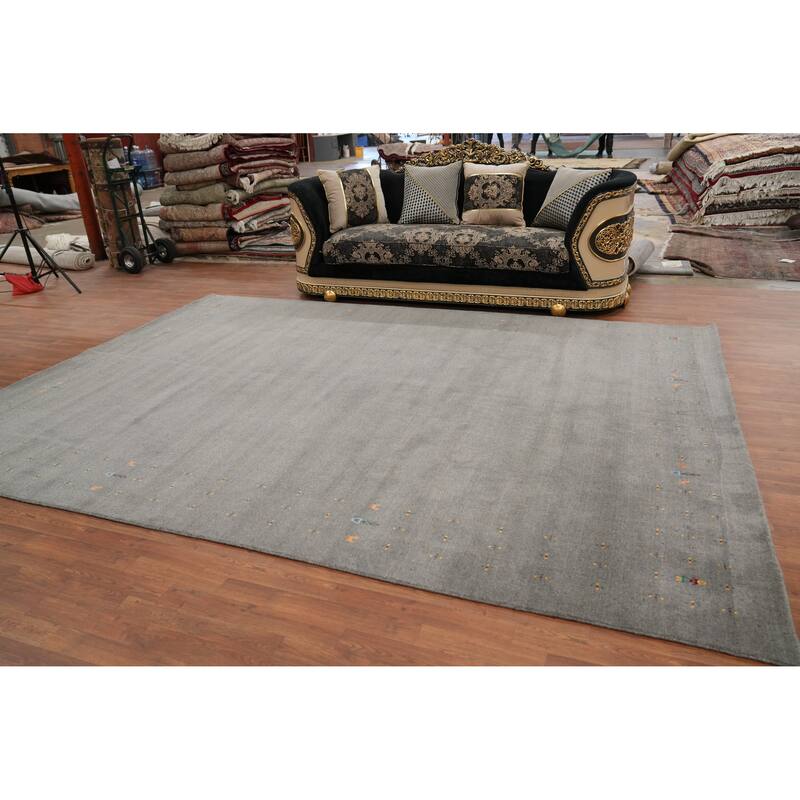 Hand Knotted Oriental 100% Wool Carpet Tribal Solid Greys & Charcoal Gabbeh Area Rug - 12' 4'' X 9' 0''