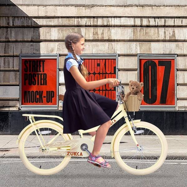 slide 2 of 8, Child Bicycles Girls Bike with Basket for 7-10 Years Old Kids Yellow - 8-11 Years