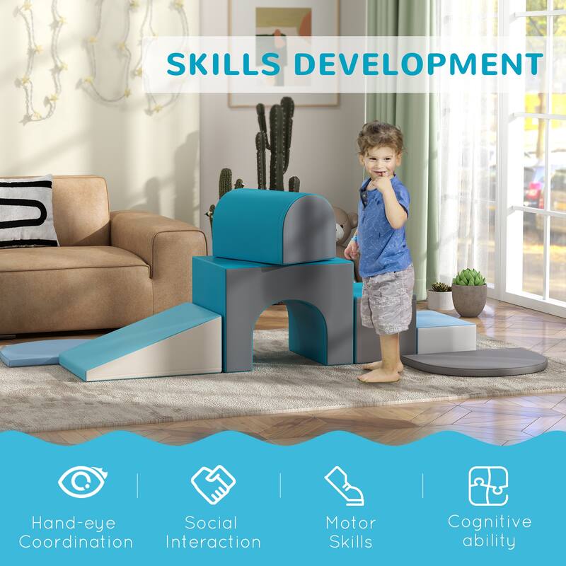 7-Piece Baby Soft Play Equipment, Toddler Crawling Climber for Creativity and Shape Discovery with Easy-to-Clean Surface