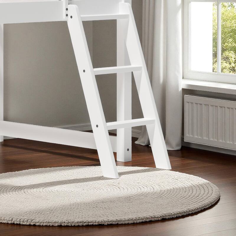 Kids Twin Convertible Low Loft Bed to Bunk Bed, Solid Wood Modern Frame with LED Strip Lighting and Storage Hooks