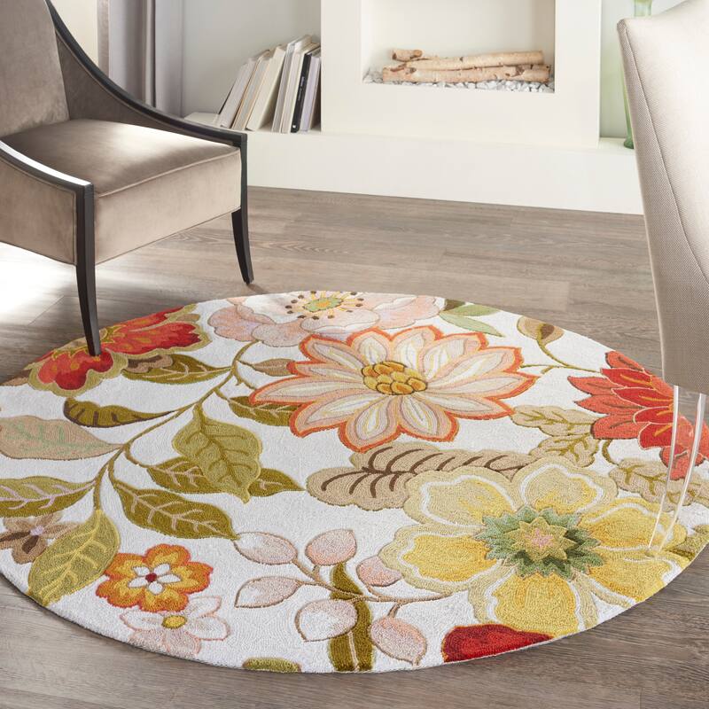 Nourison Fantasy Floral Wildflowers Area Rug - 7'6 Round - Ivory - Runner/Round