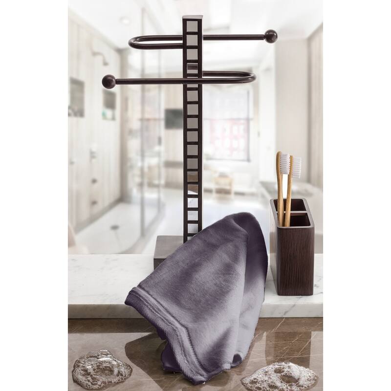 Gray Cotton Hand Towel Set with Embroidered Trim, 4 Pack