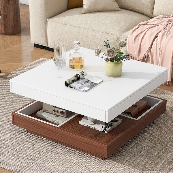 Square 360 degree Rotating Coffee Table with Three Detachable Tray
