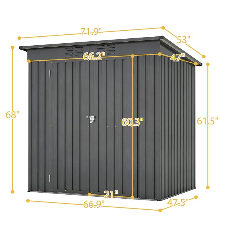 Outdoor 6 x 4 ft Black Metal Outdoor Storage Shed with Vents and Floor Frame and Double Door