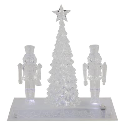 LED Lighted Icy Crystal Nutcracker and Christmas Tree Decoration - 9" - White Lights