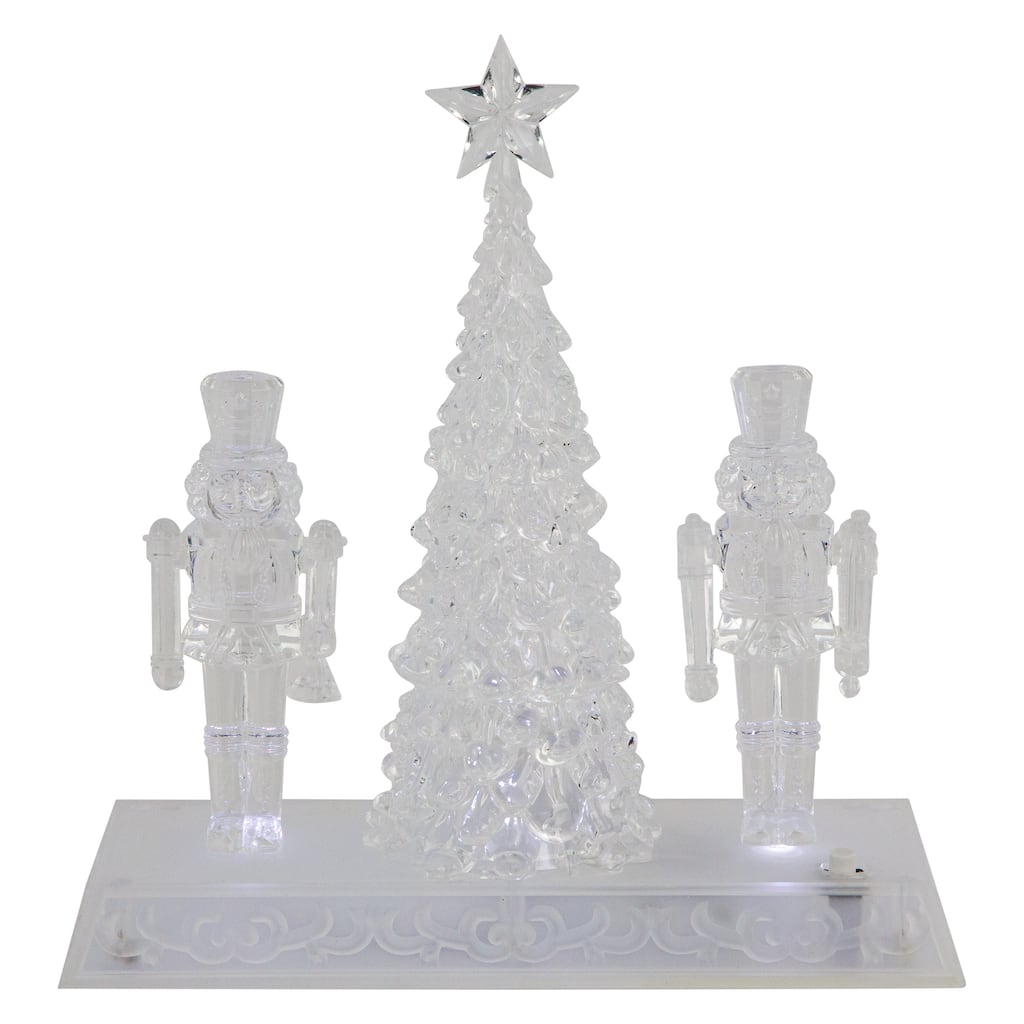 9" LED Lighted Icy Crystal Nutcracker and Christmas Tree Decoration
