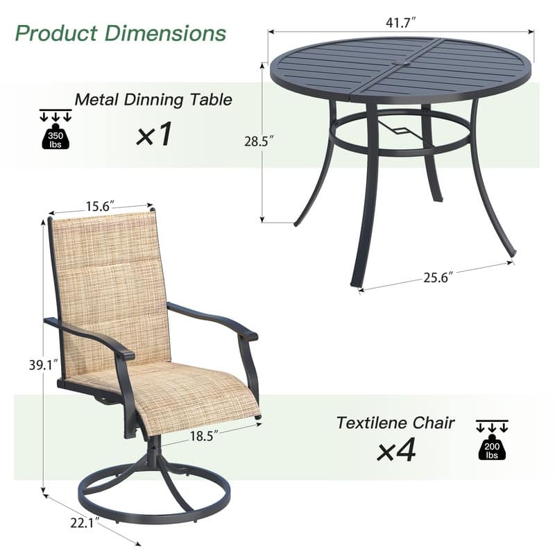 Patio Dining Set, Outdoor Dining Table and Chairs Set with Textilene Chairs, Adjustable Umbrella Hole for Garden, Backyard