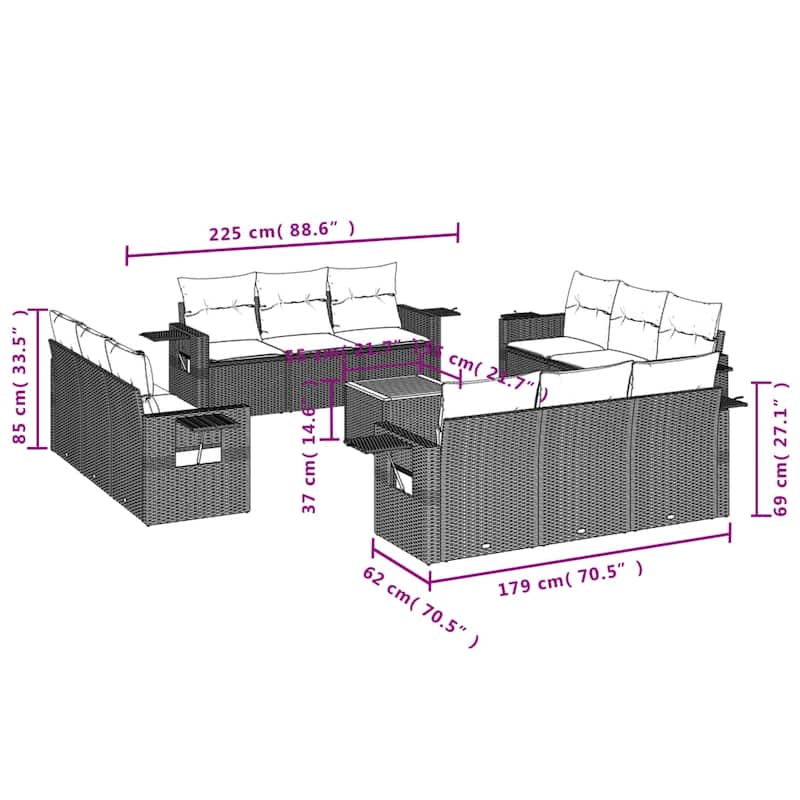 vidaXL Garden Sofa Set 13 Piece with Cushions Outdoor Sofa Set Poly Rattan