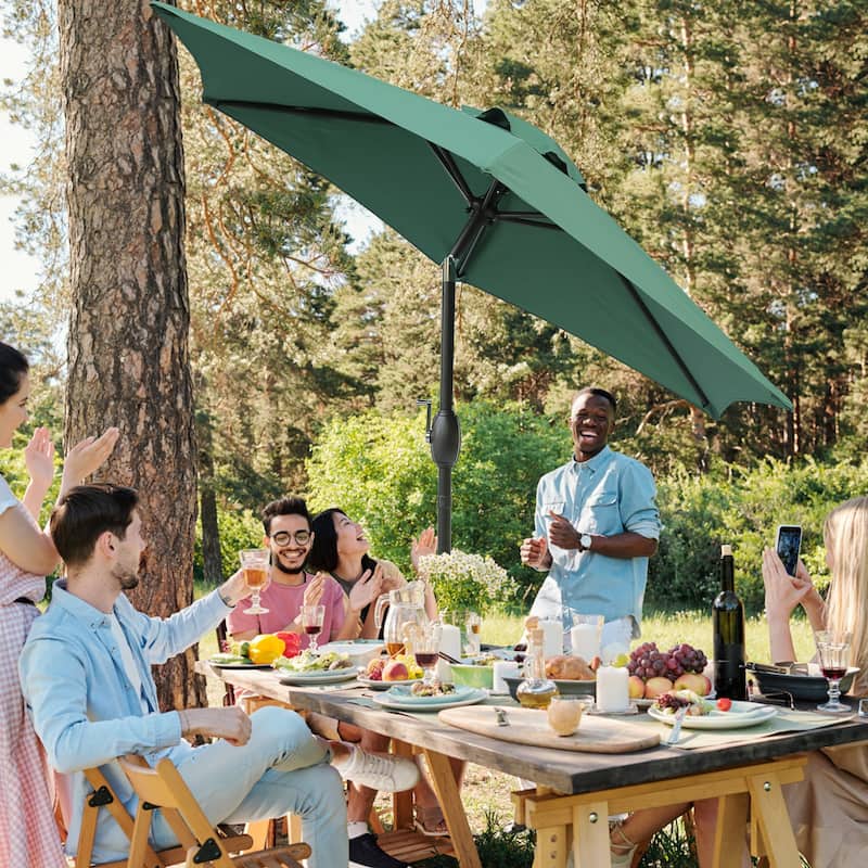 7.5ft * 7.5ft Patio Umbrella with Crank and Push Button Tilt,Outdoor Table Market Umbrella with Aluminum Pole - Dark Green