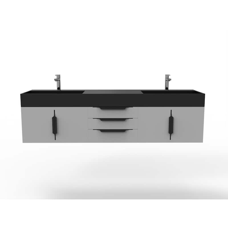 Amazon 72" Wall Mounted Bathroom Vanity Set w/ Black Top